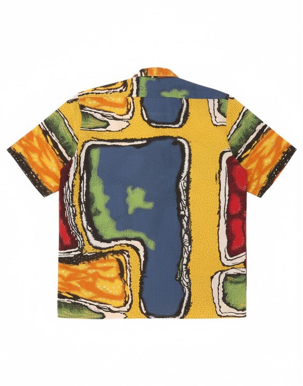 Vintage kortærmet herreskjorte størrelse 41/42 Stor flerfarvet farveblok