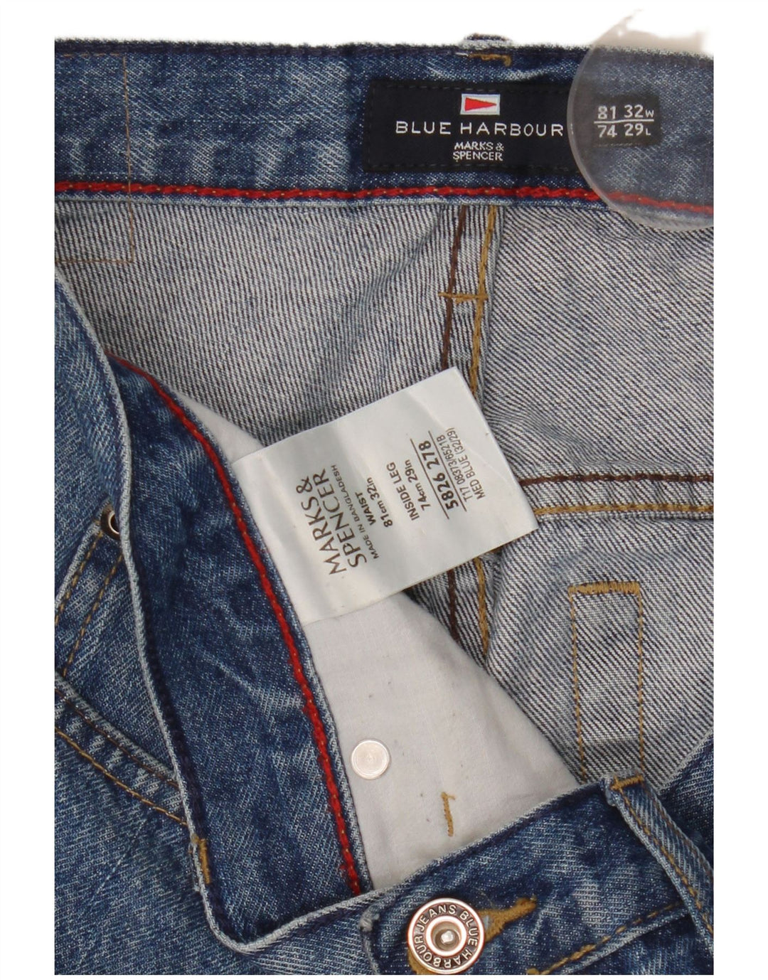 Marks & Spencer Herre Blue Harbor Straight Jeans W32 L29 Blue Cotton