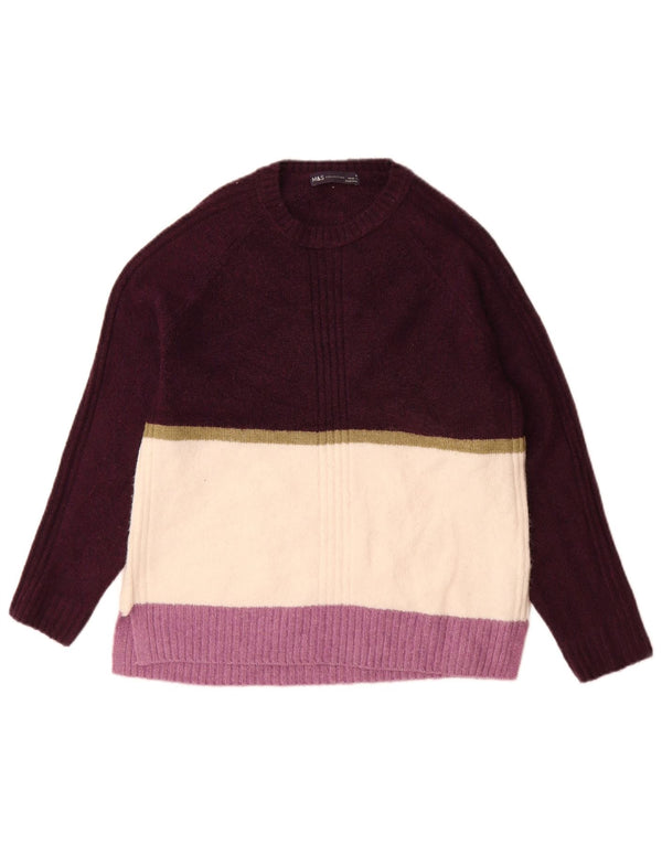 Marks & Spencer Womens Crew Neck Jumper Sweater UK 14 Medium Purple Striped