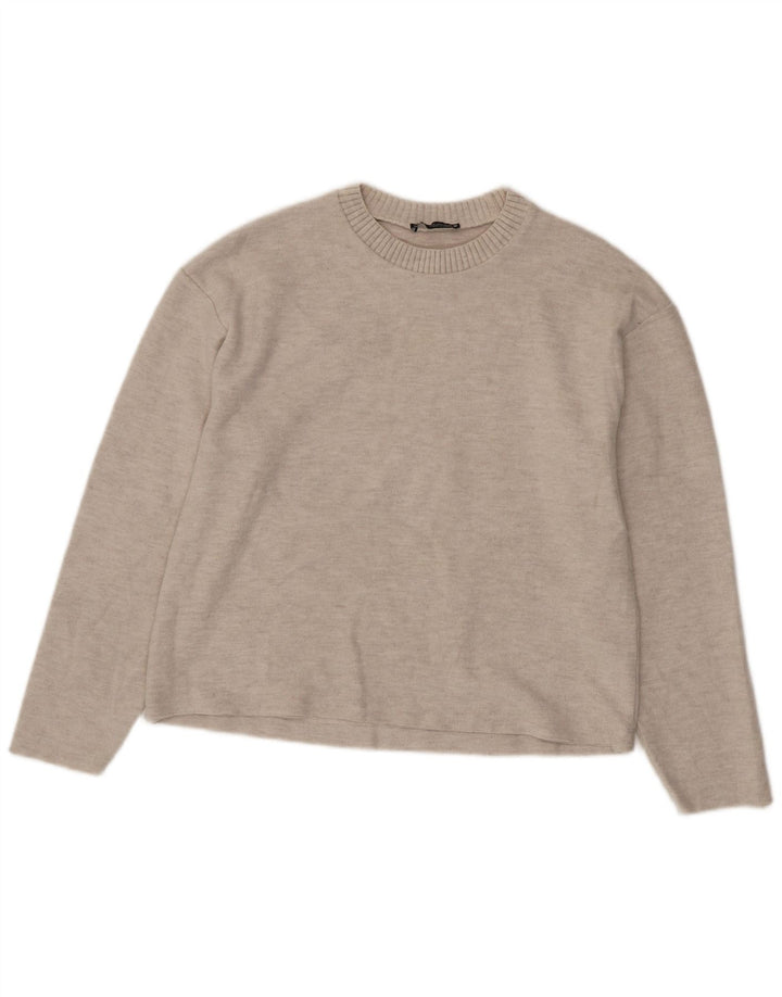ZARA Dame Oversized Boat Neck Jumper Sweater UK 10 Small Beige Polyester