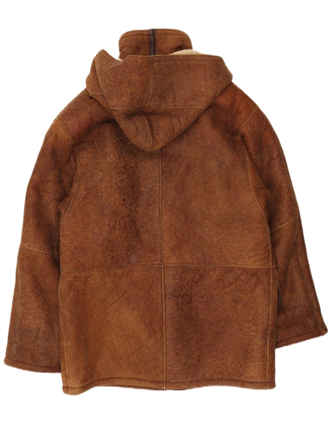 VINTAGE Shearling-jakke med hætte til mænd IT 50 Large Brown Shearling