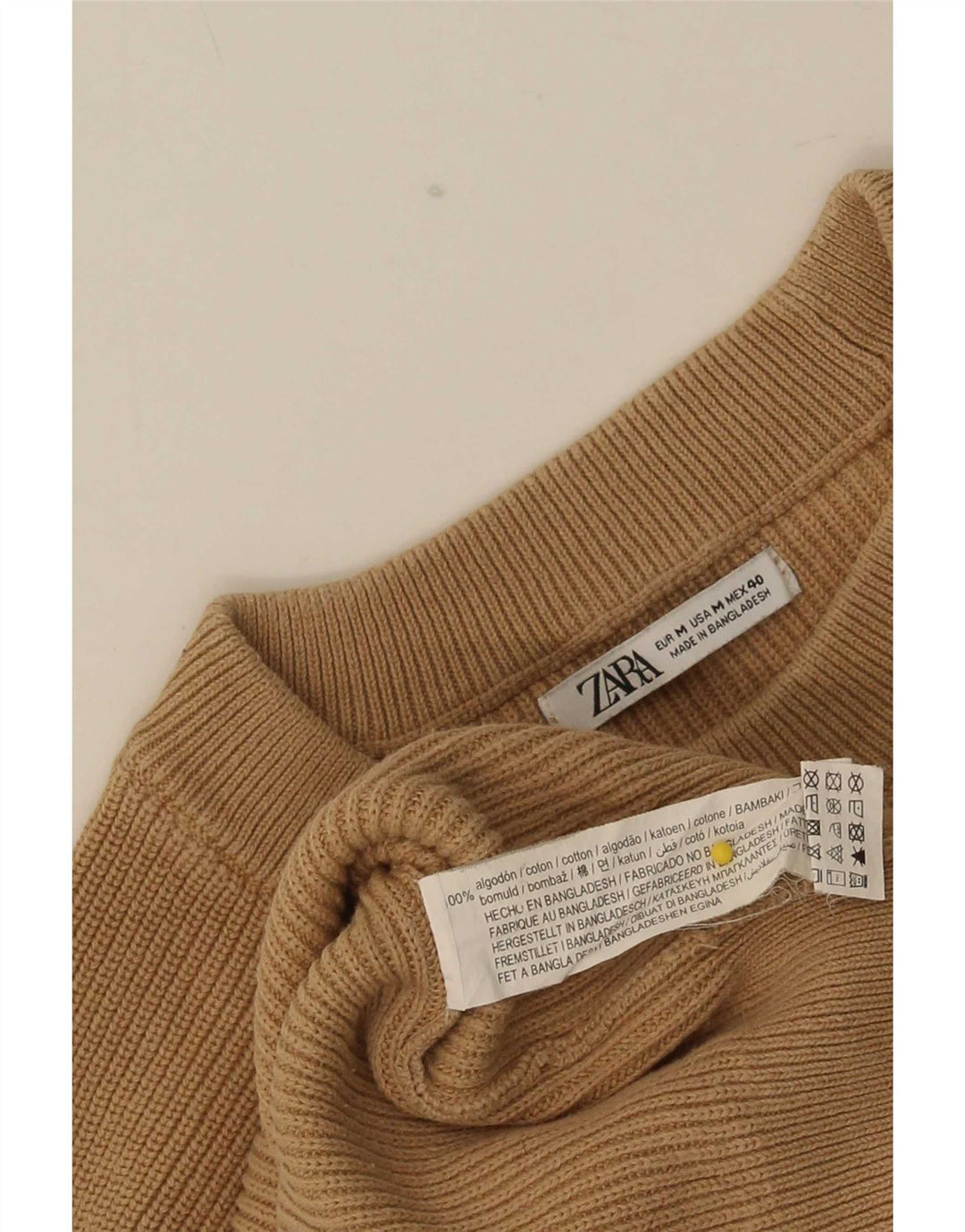 Zara Herre trøjetrøje med rund hals mellem beige bomuld