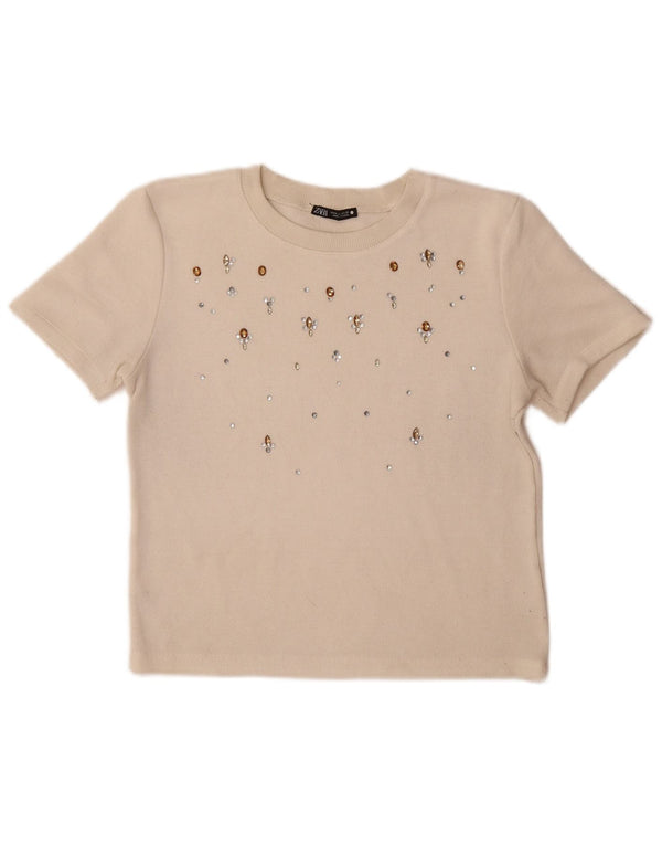 Zara T-Shirt Top UK 12 Medium Beige