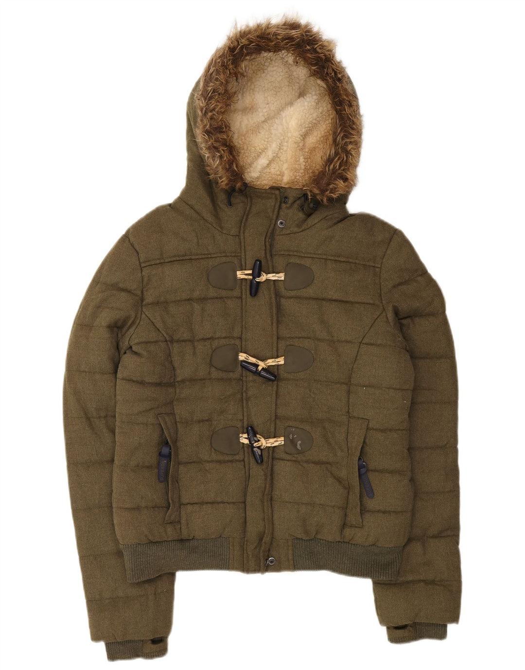Superdry Dame Hætte Duffel Polstret Jakke UK 14 Medium Khaki Winter