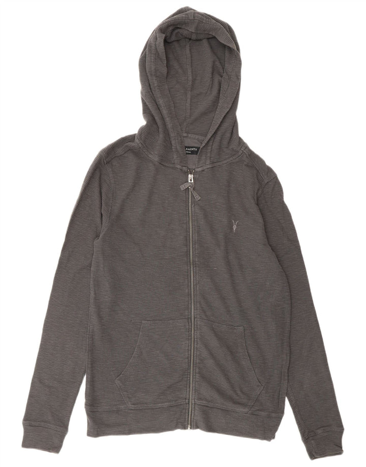 ALL SAINTS Mens Zip Hoodie Sweater Small Grey Cotton