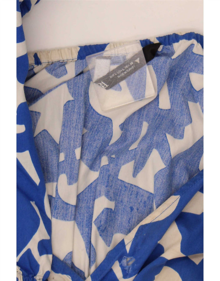 Zara Kvinder abstrakt mønster Flæser Tiered Dress UK 14 Large Blue