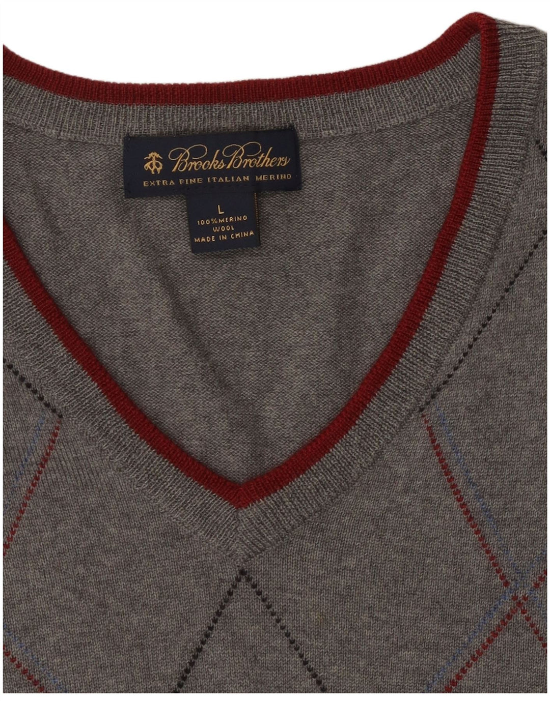 BROOKS BROTHERS Herre V-hals sweater Stor Grå Argyle/Diamond
