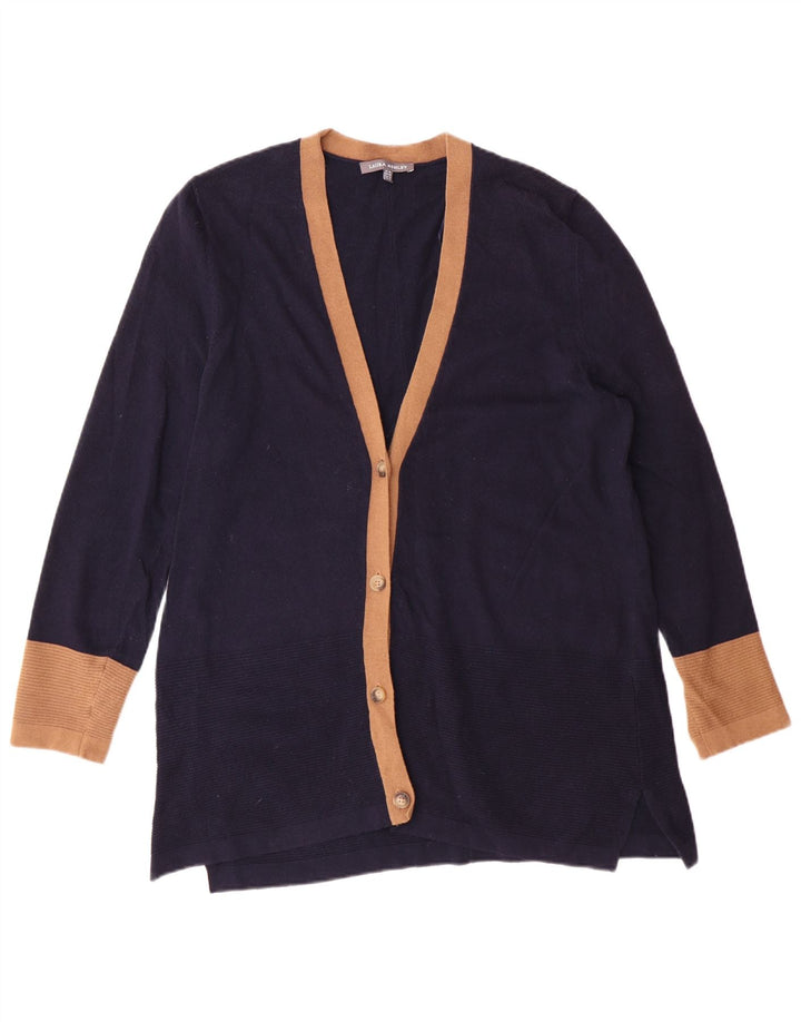 Laura Ashley Dame Cardigan Sweater UK 14 Stor Marineblå Bomuld