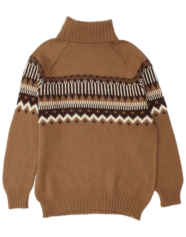 Vintage Herre rullehals sweater Medium Brown Fair Isle Wool