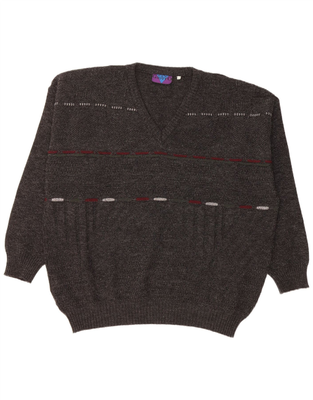 VINTAGE Herre V-hals sweater IT 56 XL Grå Akryl