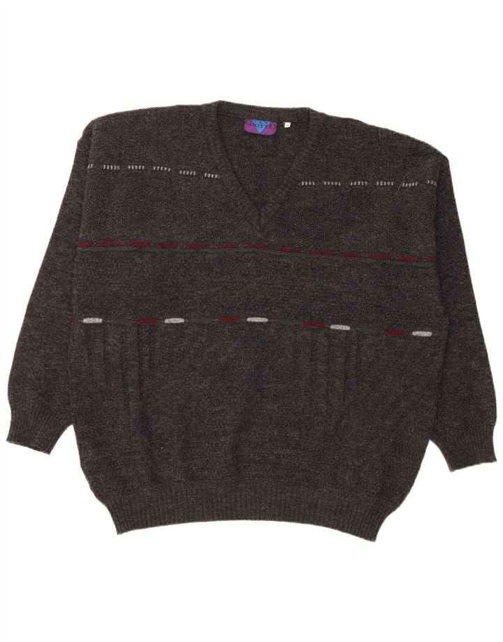 VINTAGE Herre V-hals sweater IT 56 XL Grå Akryl