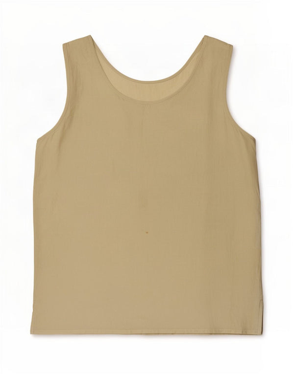 Vintage kvinders ærmeløs bluse Top UK 14 Medium Khaki Silk