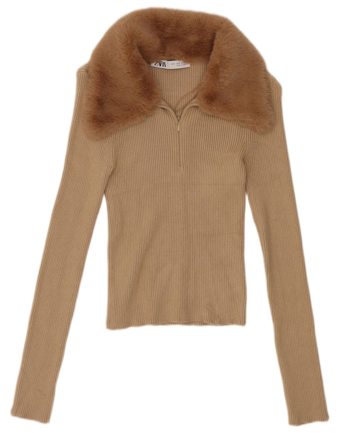 Zara Womens Crop Top Langærmet UK 8 Small Beige