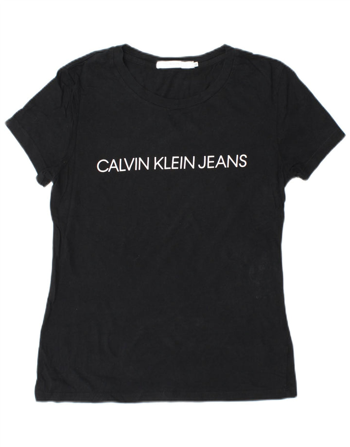 CALVIN KLEIN JEANS Grafisk T-shirt top til kvinder DK 12 Mellem sort bomuld