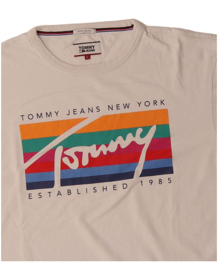Tommy Hilfiger Herre Regular Fit Grafisk T-Shirt Top Stor Hvid Bomuld