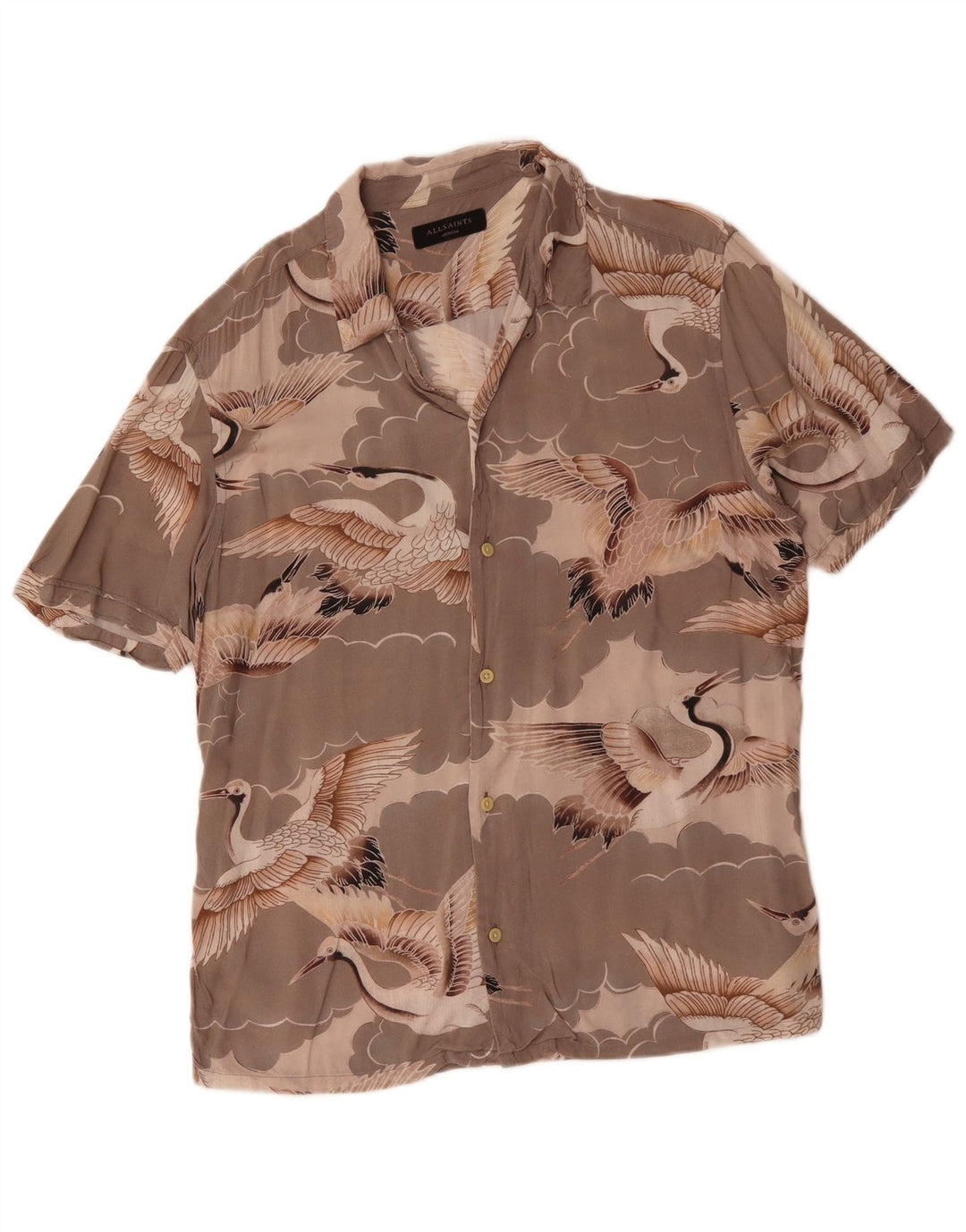All Saints Kortærmet Herreskjorte Medium Grå Animal Print Viscose Bird