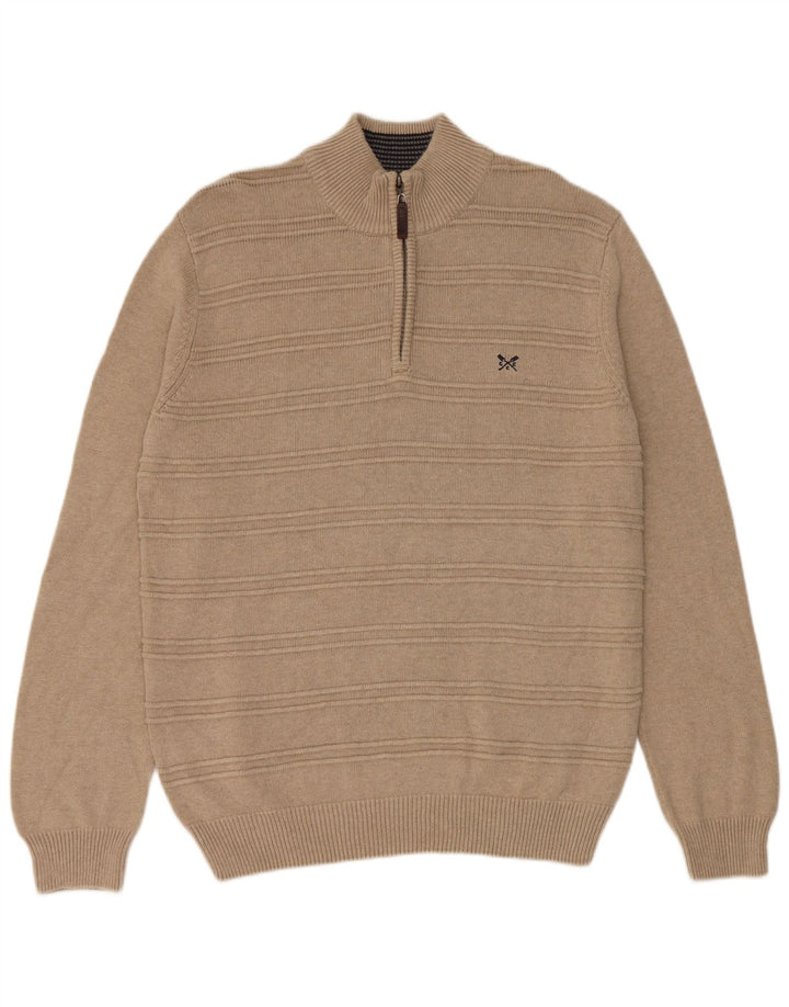 Besætningstøj Herre Regular Fit Zip Neck Jumper Sweater Medium Beige Bomuld
