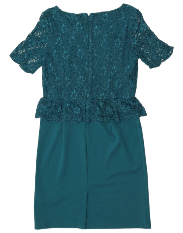 Monsoon Womens Lace Peplum Dress UK 14 Large Green Floral Polyester