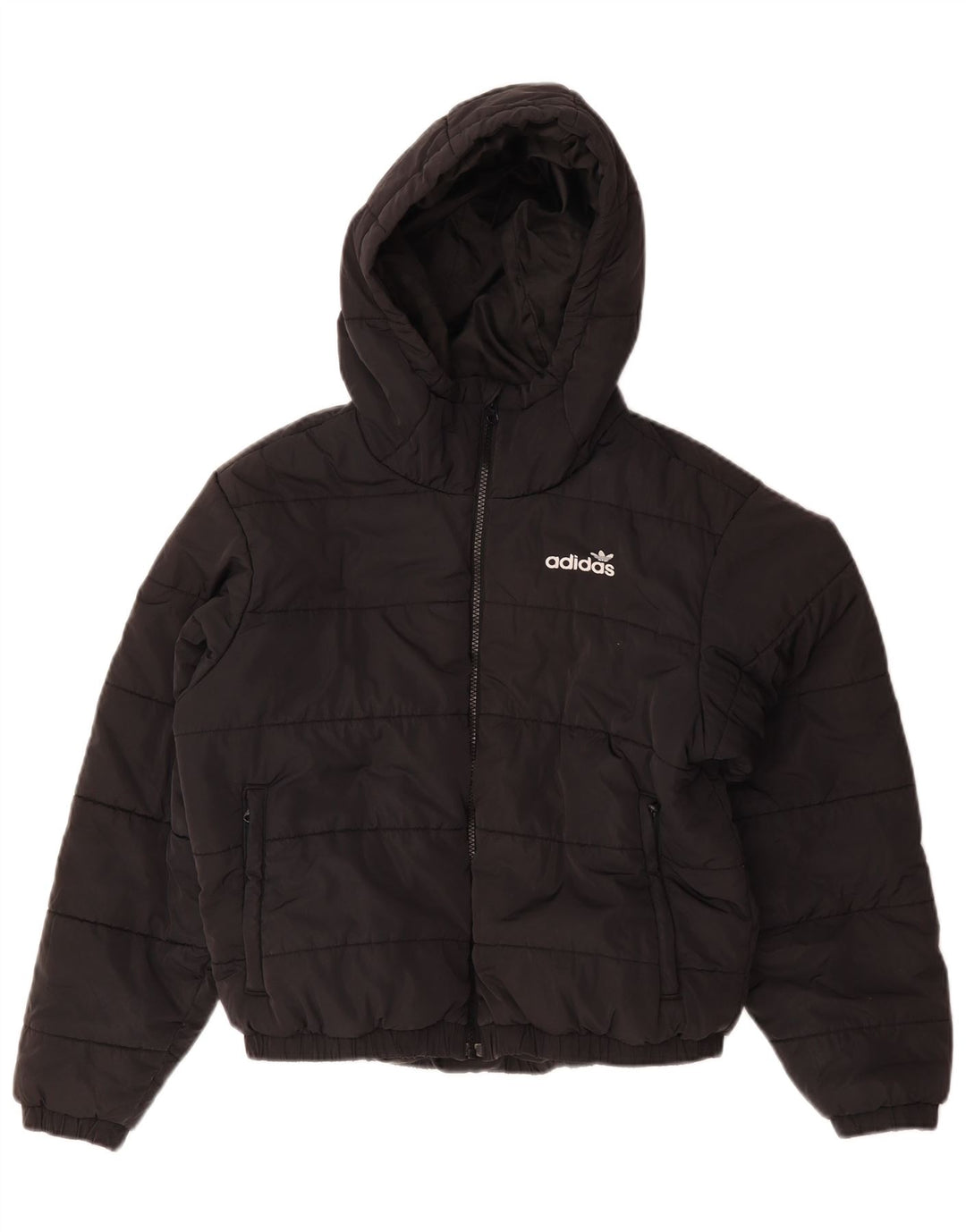 Adidas Dame Oversized grafisk hættepolstret jakke UK 10 Small Black