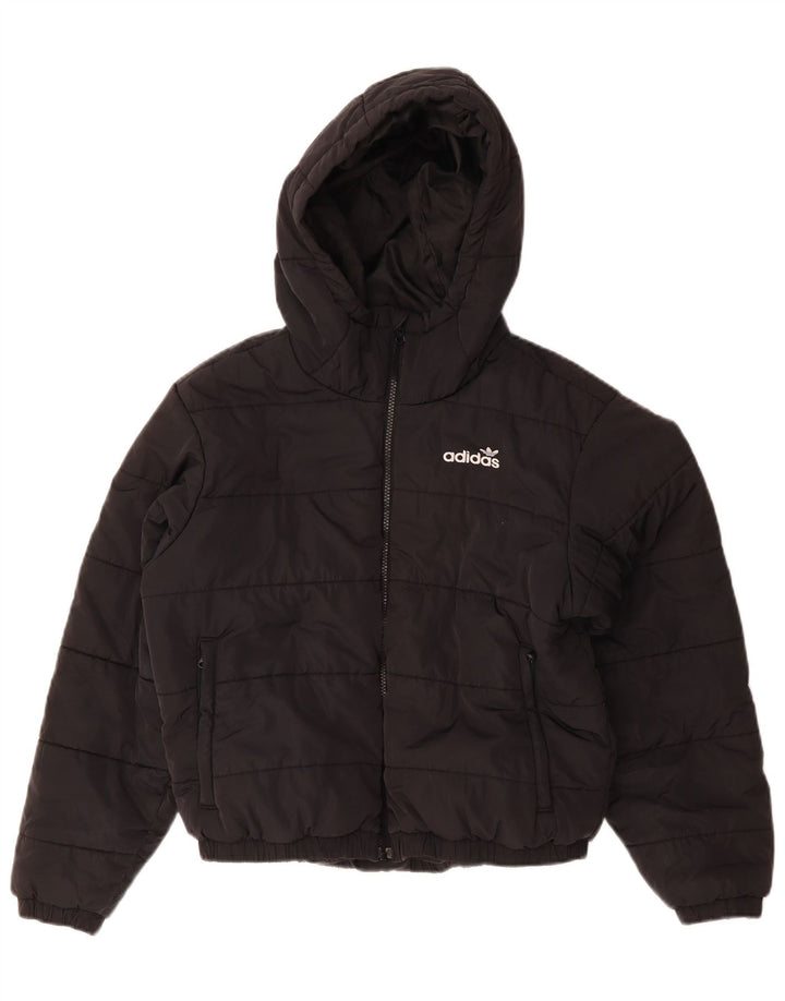 Adidas Dame Oversized grafisk hættepolstret jakke UK 10 Small Black