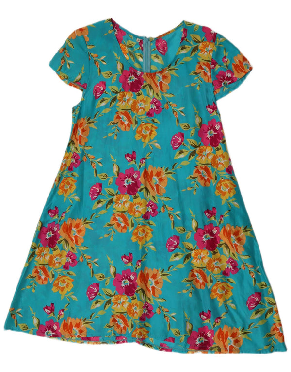 Vintage Dame Se Gennem A-Line Kjole UK 12 Medium Blue Floral