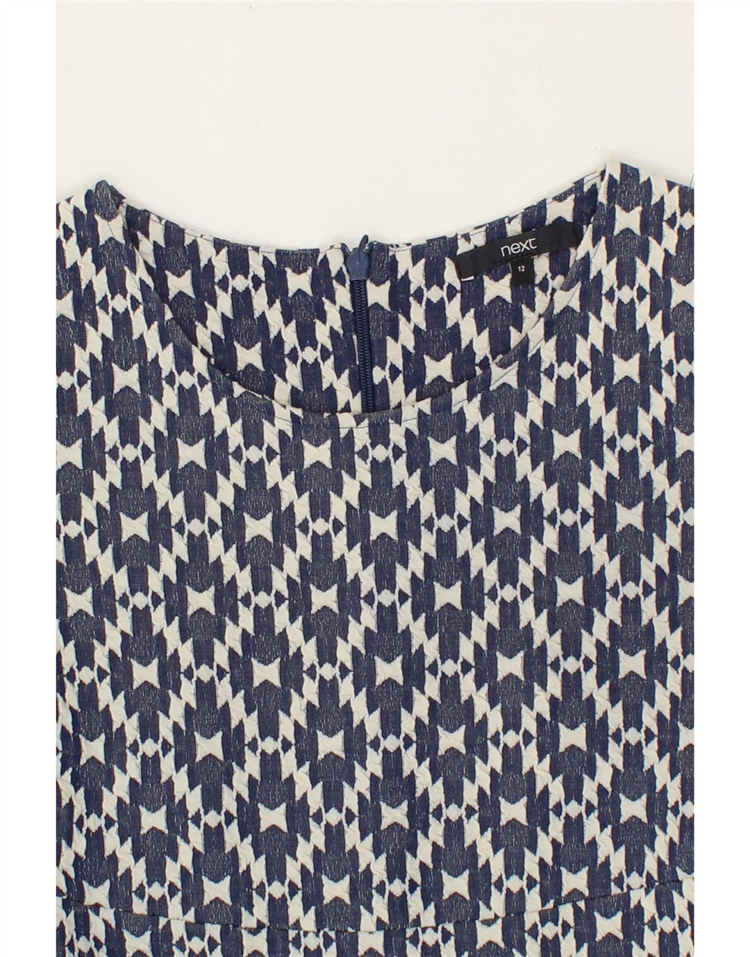 NEXT Womens A-Line Dress UK 12 Medium Navy Blue Ikat Cotton Vintage Next and Second-Hand Next from Messina Hembry 