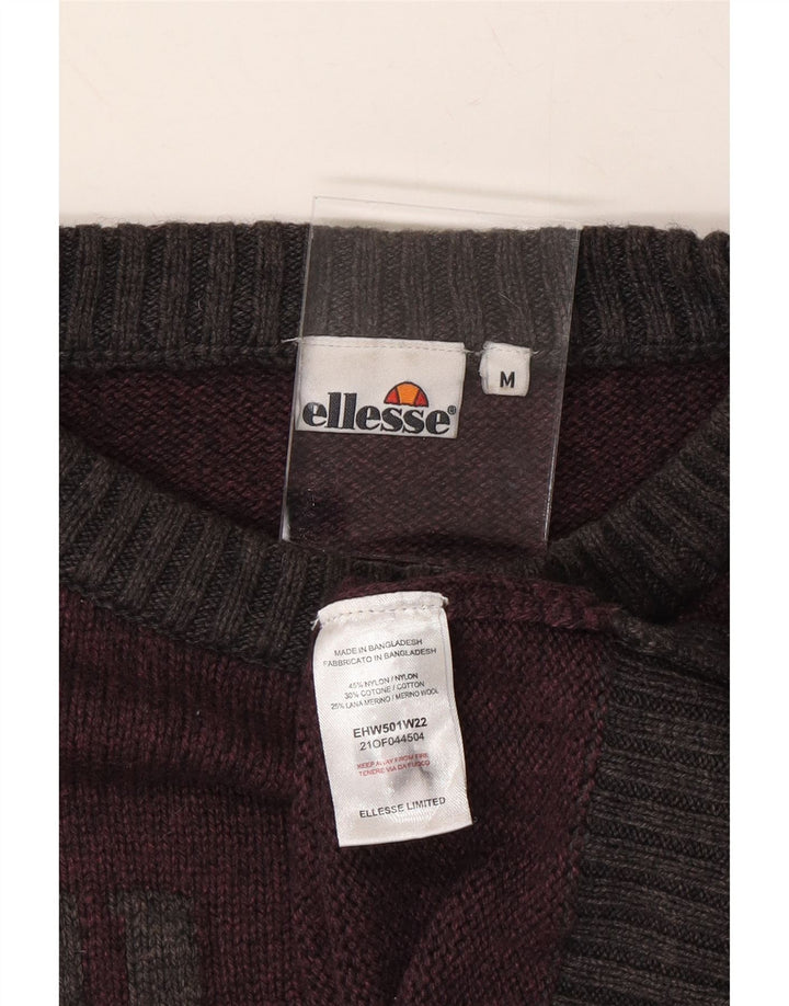 ELLESSE Womens Crop Crew Neck Jumper Sweater UK 14 Medium Burgundy Vintage Ellesse and Second-Hand Ellesse from Messina Hembry 