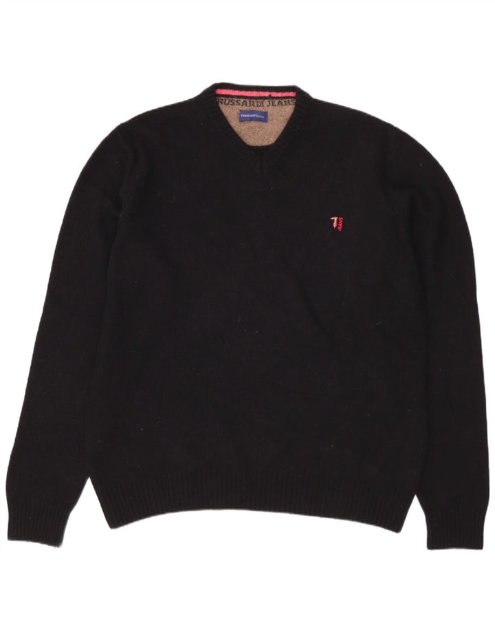 TRUSSARDI JEANS Herre V-hals sweater Stor sort uld