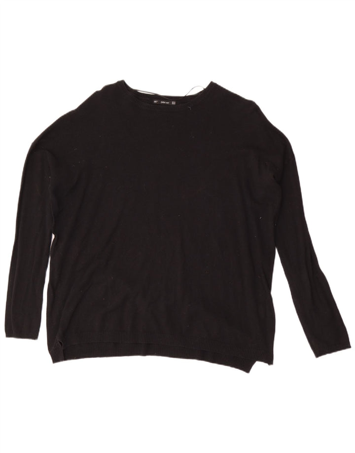 Zara Dame Oversized Boat Neck Jumper Sweater UK 14 Medium Black