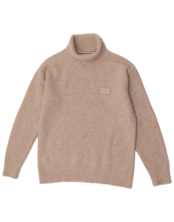 Calvin Klein Jeans Mens Roll Neck Jumper Sweater Medium Beige Wool
