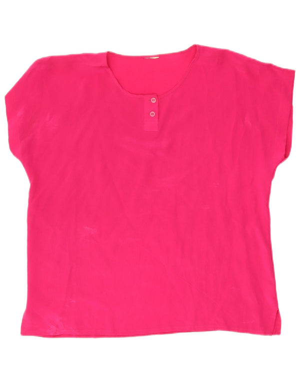 Vintage Dame Bluse Top UK 16 Large Pink Silk