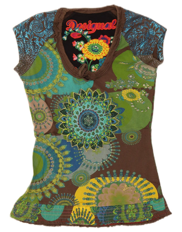 Desigual Dame T-Shirt Top UK 10 Small Multicolored Floral