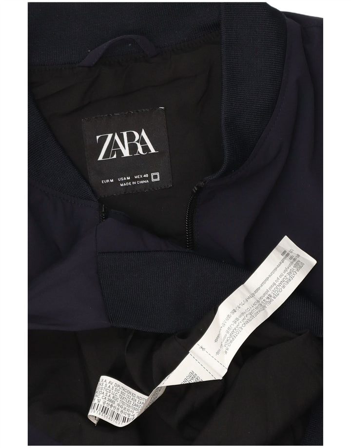 Zara Herre Bomber Jacket UK 38 Medium Navy Blue Nylon