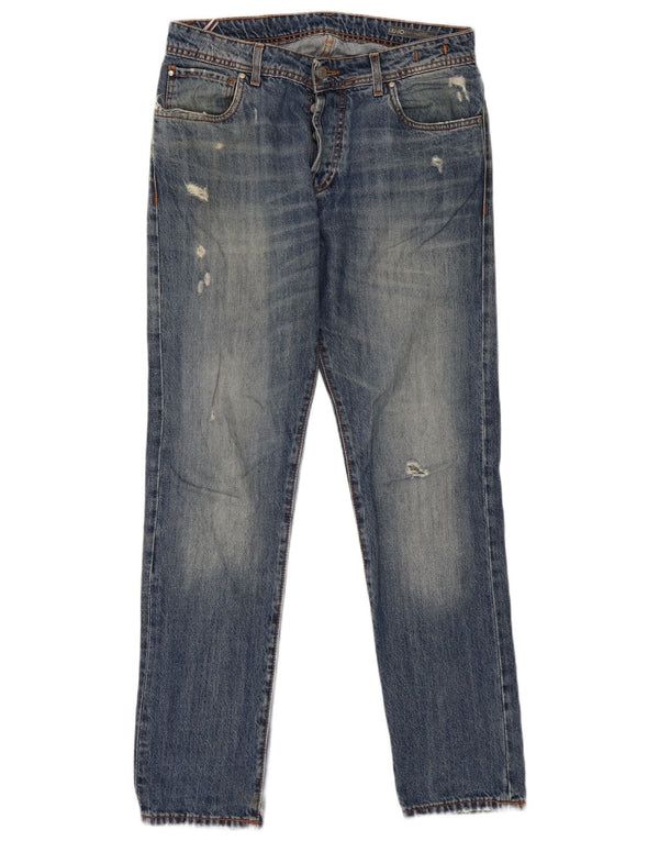 Liu Jo Mens Distressed Regular Slim Jeans W34 L32 Blå Bomuld
