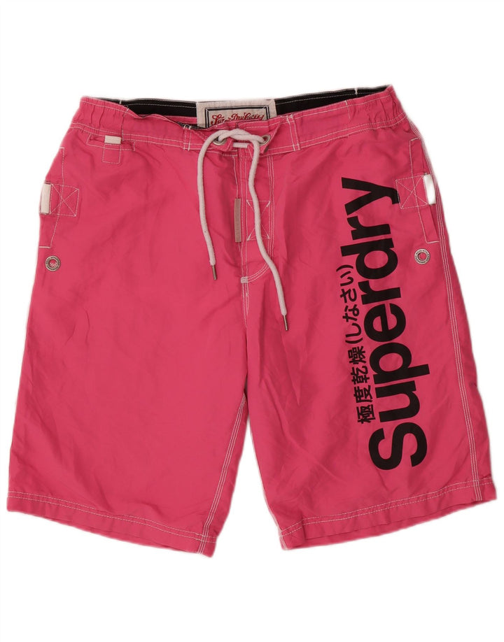 Superdry grafiske svømmeshorts til mænd, store lyserøde polyester
