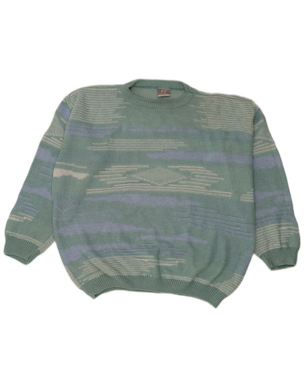 Vintage Mens Boat Neck Jumper Sweater IT 52/54 Large Green Geometric