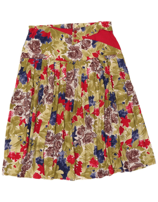 Vintage Womens Pleated A-Line Skirt IT 44 Medium W33  Khaki Floral