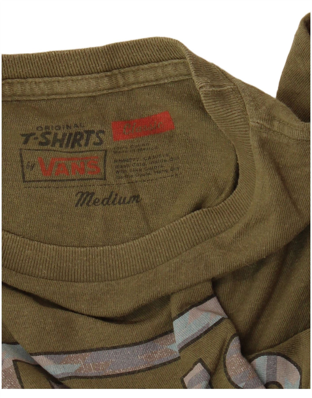 VANS Herre Klassisk grafisk T-shirt Top Medium Khaki Bomuld