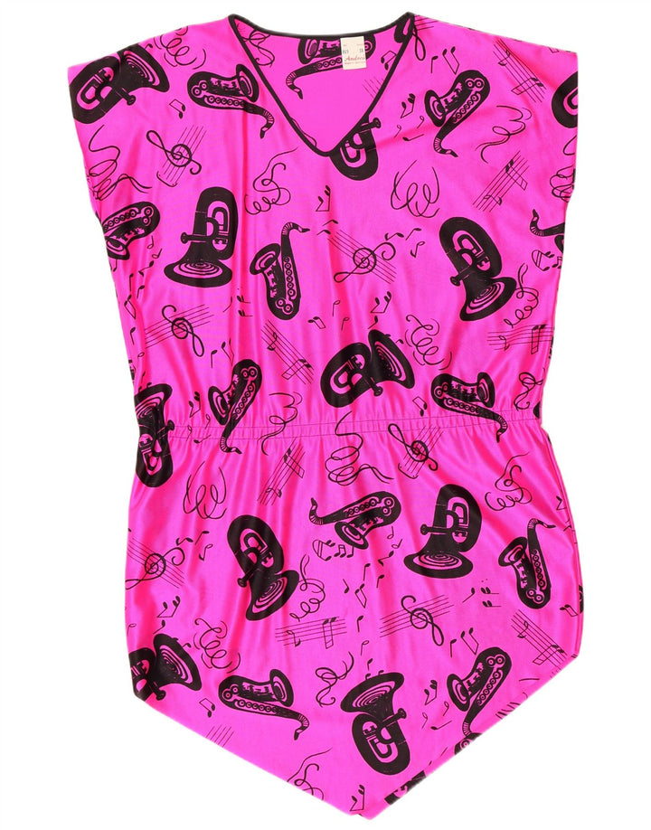 VINTAGE Womens Abstract Pattern Sleeveless Bodysuit EU 38 Medium Pink