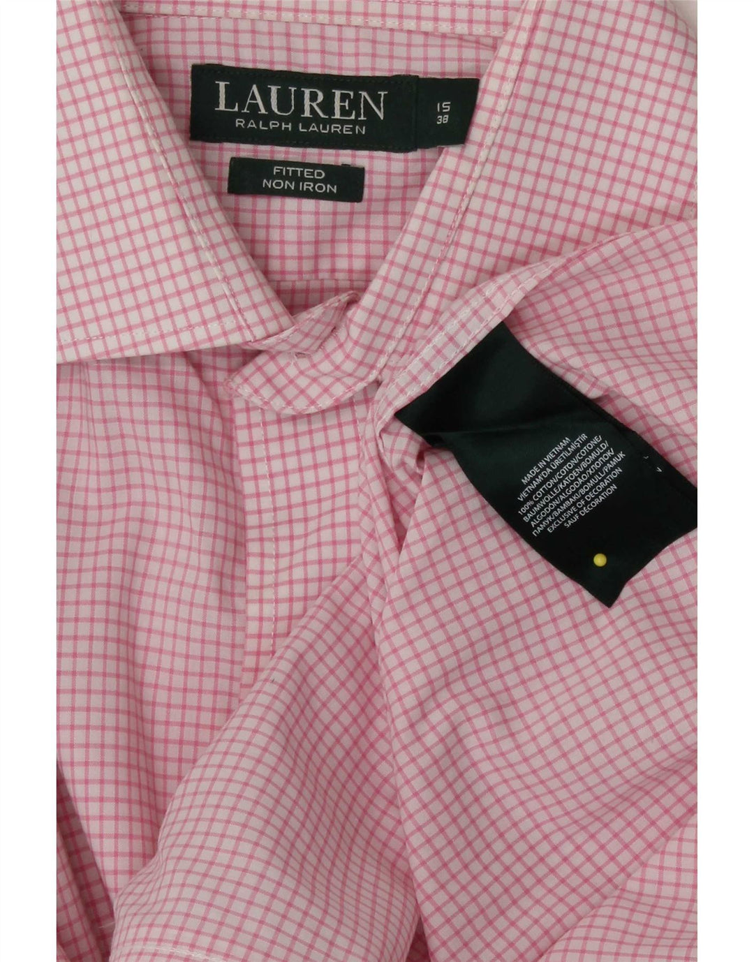 Ralph Lauren Herre Fitted skjorte størrelse 15 38 Medium Pink ternet bomuld