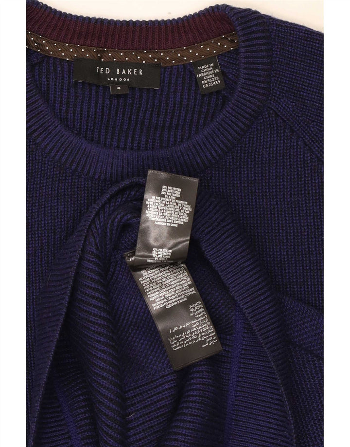 Ted Baker Herre Crew Neck Jumper Sweater Størrelse 4 Large Navy Blue Polyester