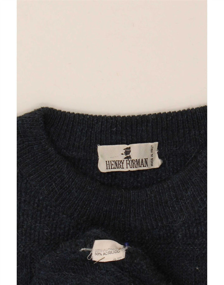 Vintage Herre Turtle Neck Jumper Sweater Medium Navy Blue Fair Isle