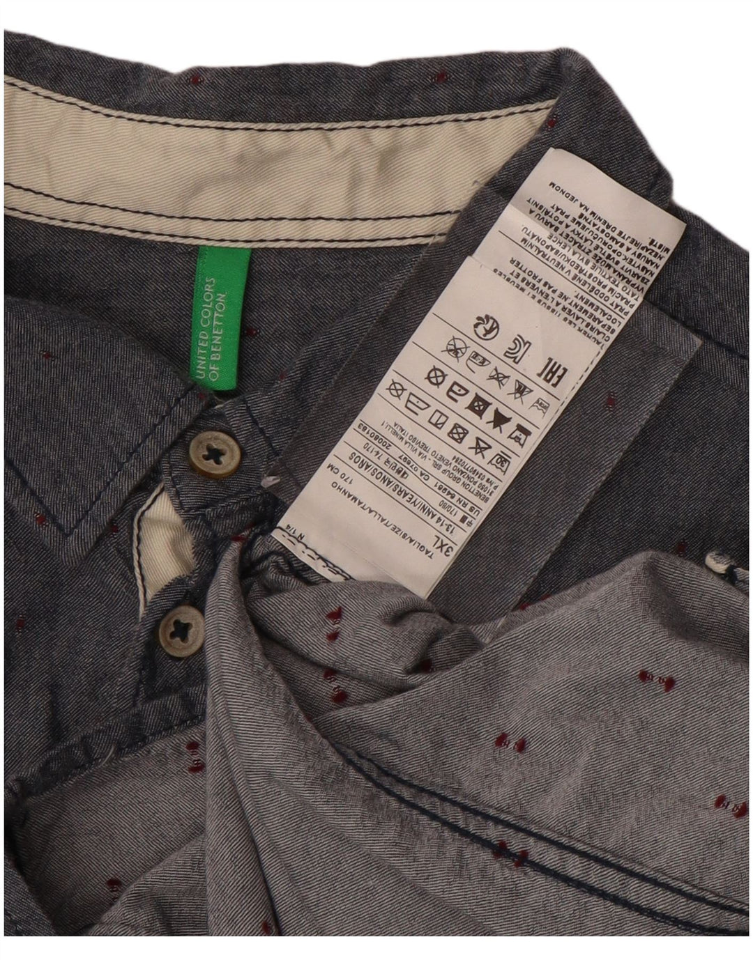 BENETTON drengeskjorte 13-14 år 3XL marineblå plettet bomuld