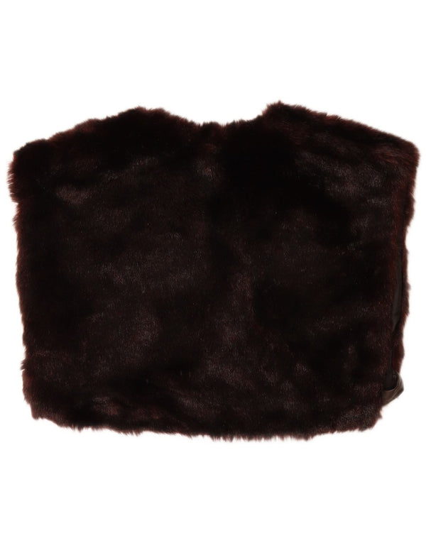 Vintage Kvinders Crop Faux Fur Gilet UK 14 Large Maroon