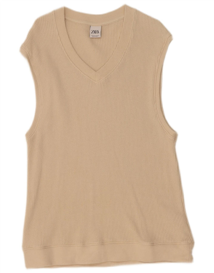 Zara Herrevest Tank Top XL Beige Bomuld