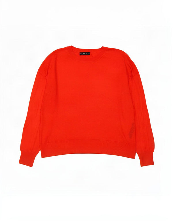 Zara Dame Boat Neck Jumper Sweater UK 14 Medium Red Viscose