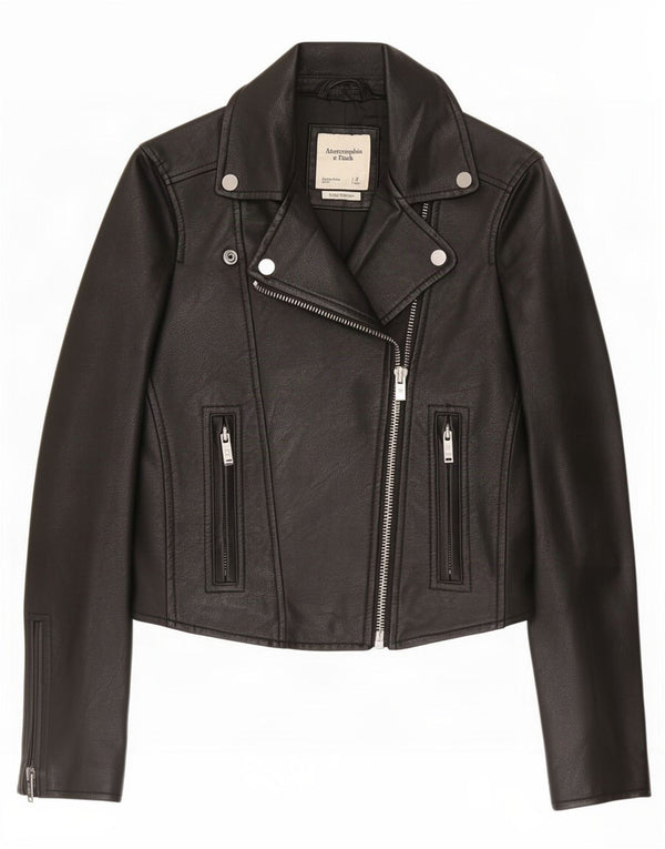 Abercrombie & Fitch Biker-jakke i imiteret læder til kvinder UK 10 Lille sort