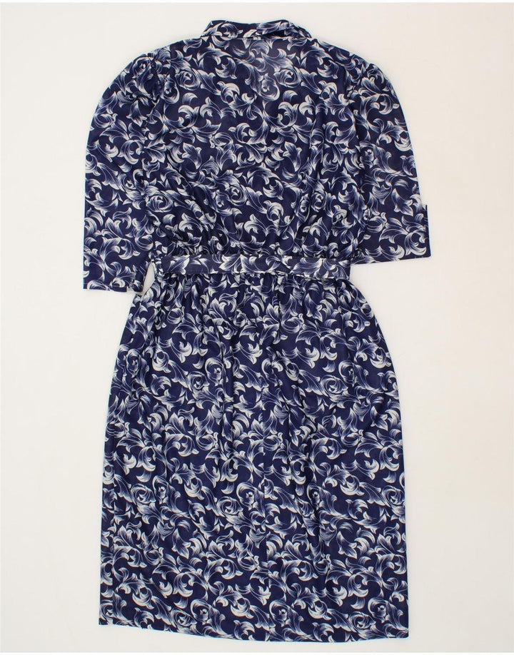 VINTAGE Womens Abstract Pattern Maxi Dress UK 14 Medium Navy Blue Vintage Vintage and Second-Hand Vintage from Messina Hembry 