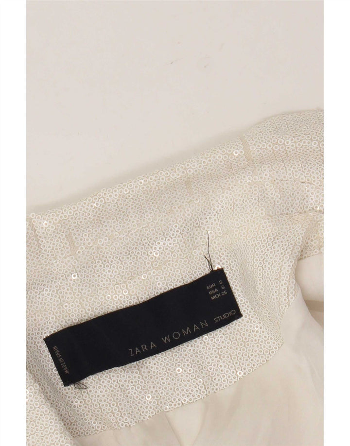 Zara Dame 1 Knap Pailletter Blazer Jacket UK 10 Small White