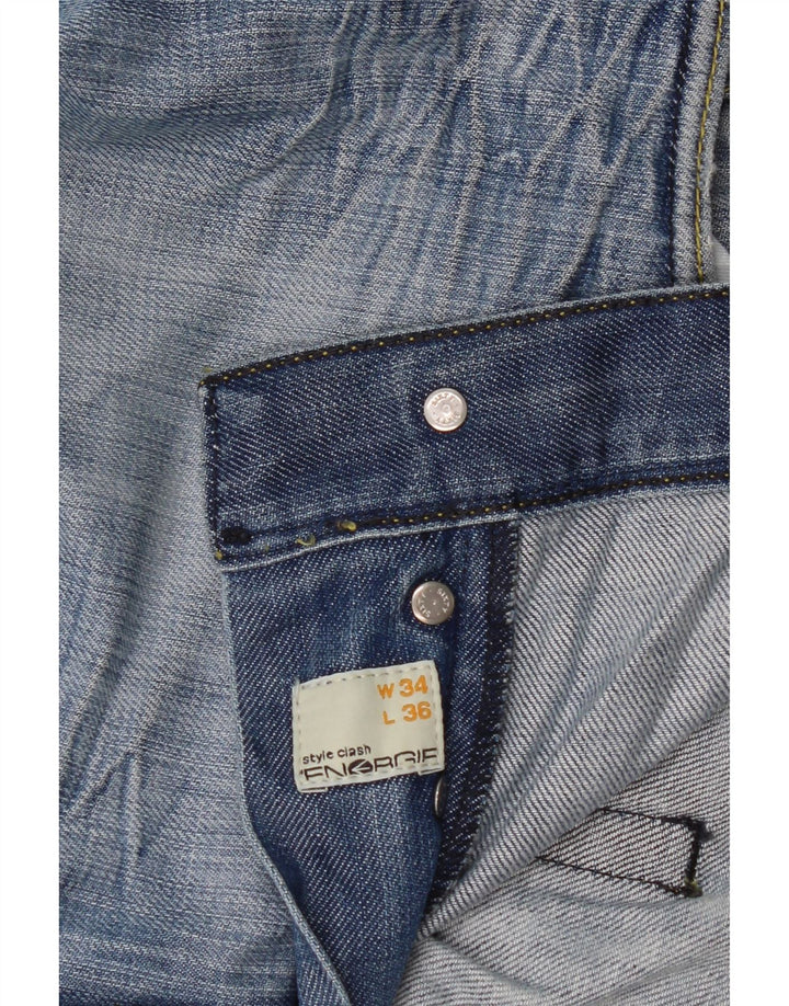 Energie Herre Distressed Straight Jeans W34 L36 Blå Bomuld